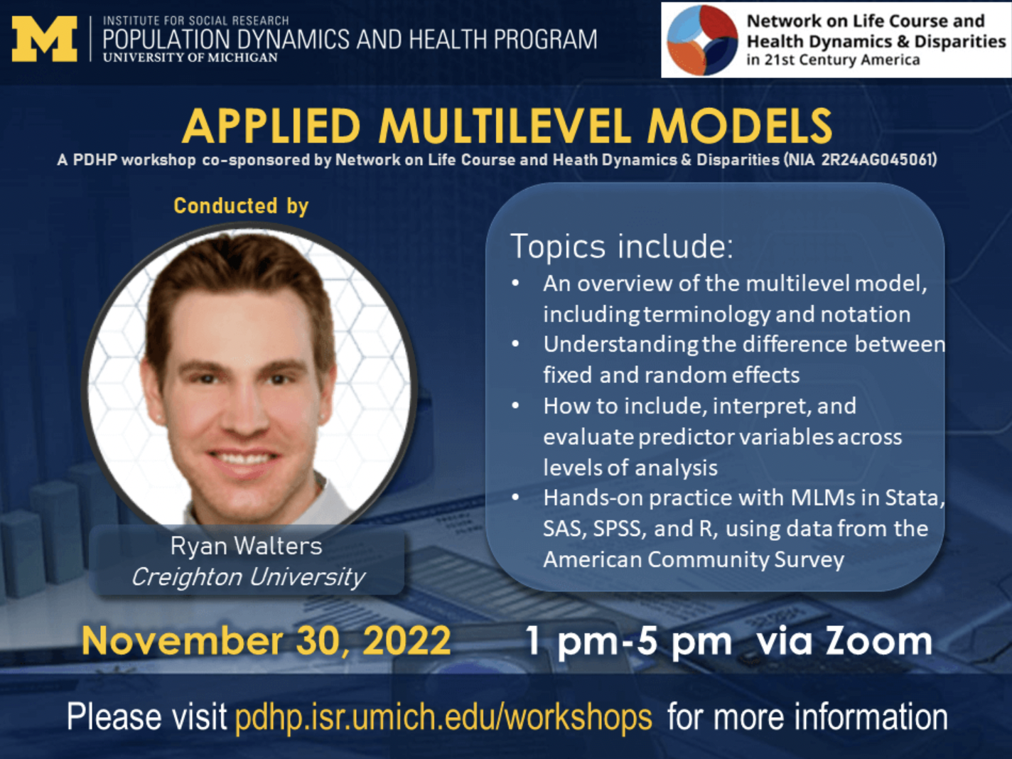 Applied Multilevel Models: Nov 30, 2022 1-5 via Zoom