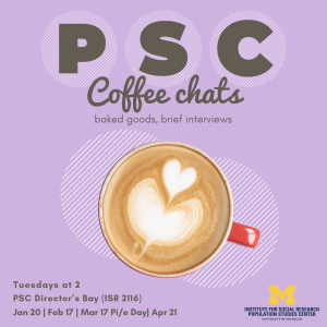 PSC Coffee Chats meet Tuesdays at 2 in the PSC Director's Bay: Jan. 20, Feb. 17, Mar. 17 *Pi Day, and April 21, 2026